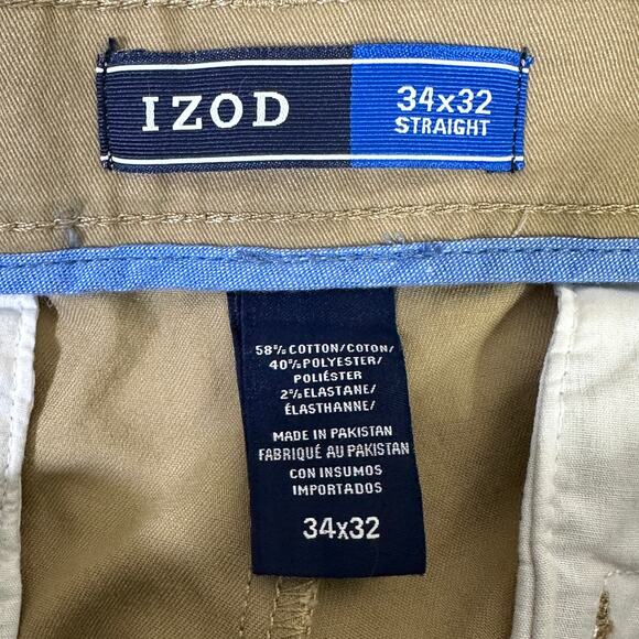 Izod Straight Fit Chino Pants Mens 34x32 Khaki Stretch Career Work Preppy Casual - Picture 5 of 6
